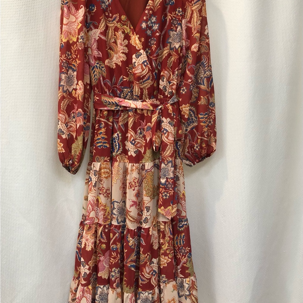Flying Tomato Red and Cream Floral Long Sleeve Dress
